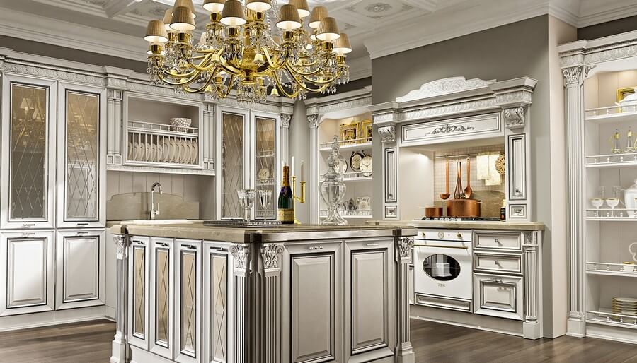 Фото: Дизайн серой кухни в стиле классика