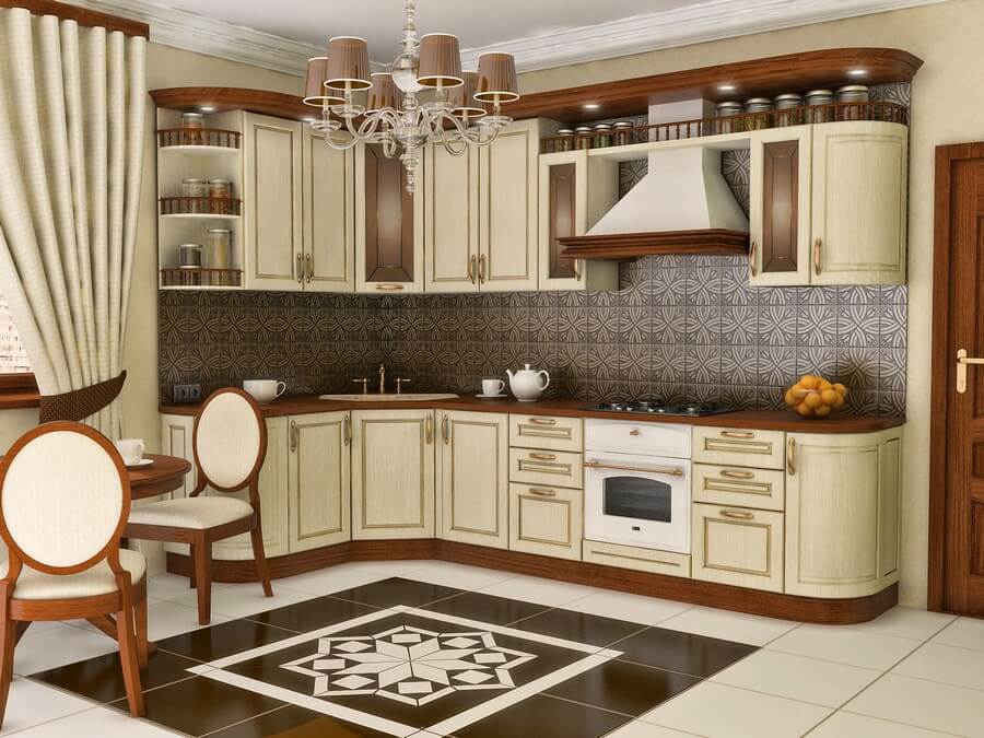 Фото: Дизайн кухни классика - гарнитур цвета ваниль