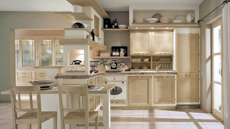 Фото: Дизайн кухни деревянными панелями