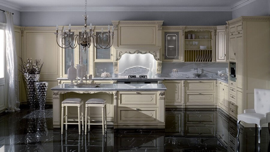 Фото: Дизайн кухни с мраморными полами