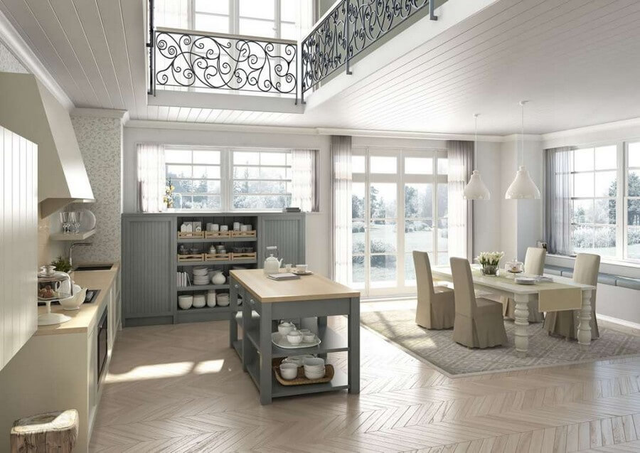 Фото: Дизайн потолка кухня с залом