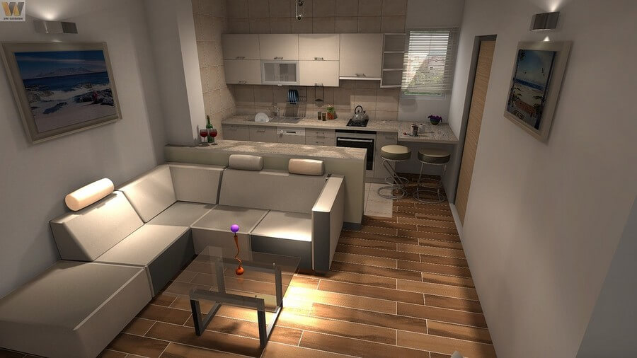 Фото: Современный дизайн кухни с диваном