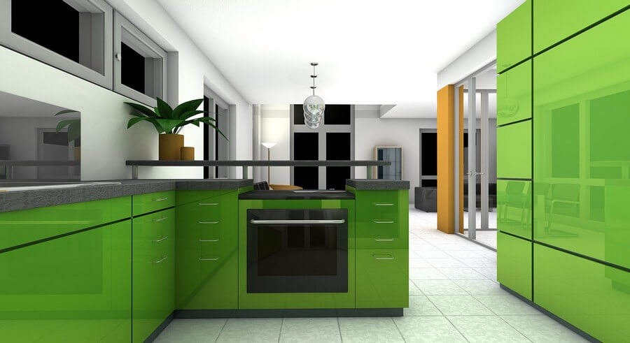 Фото: Дизайн кухни глянец зеленый