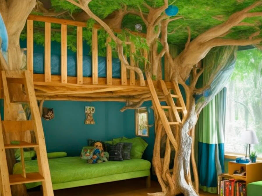 Фото: дизайн детской комнаты в стиле домика на дереве